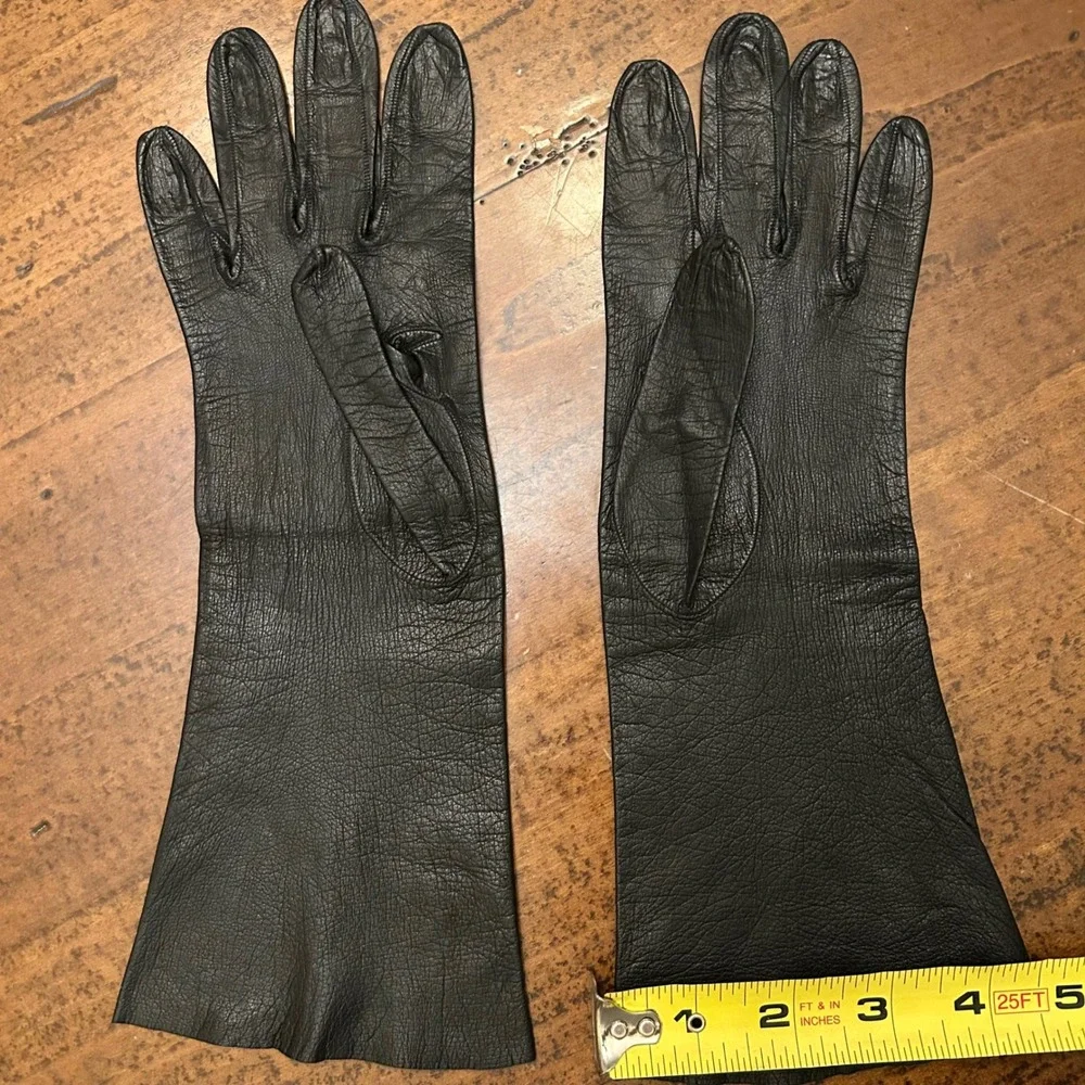 Womens Vintage Black Leather Dress Gloves Made in France for Lazarus 1960's
